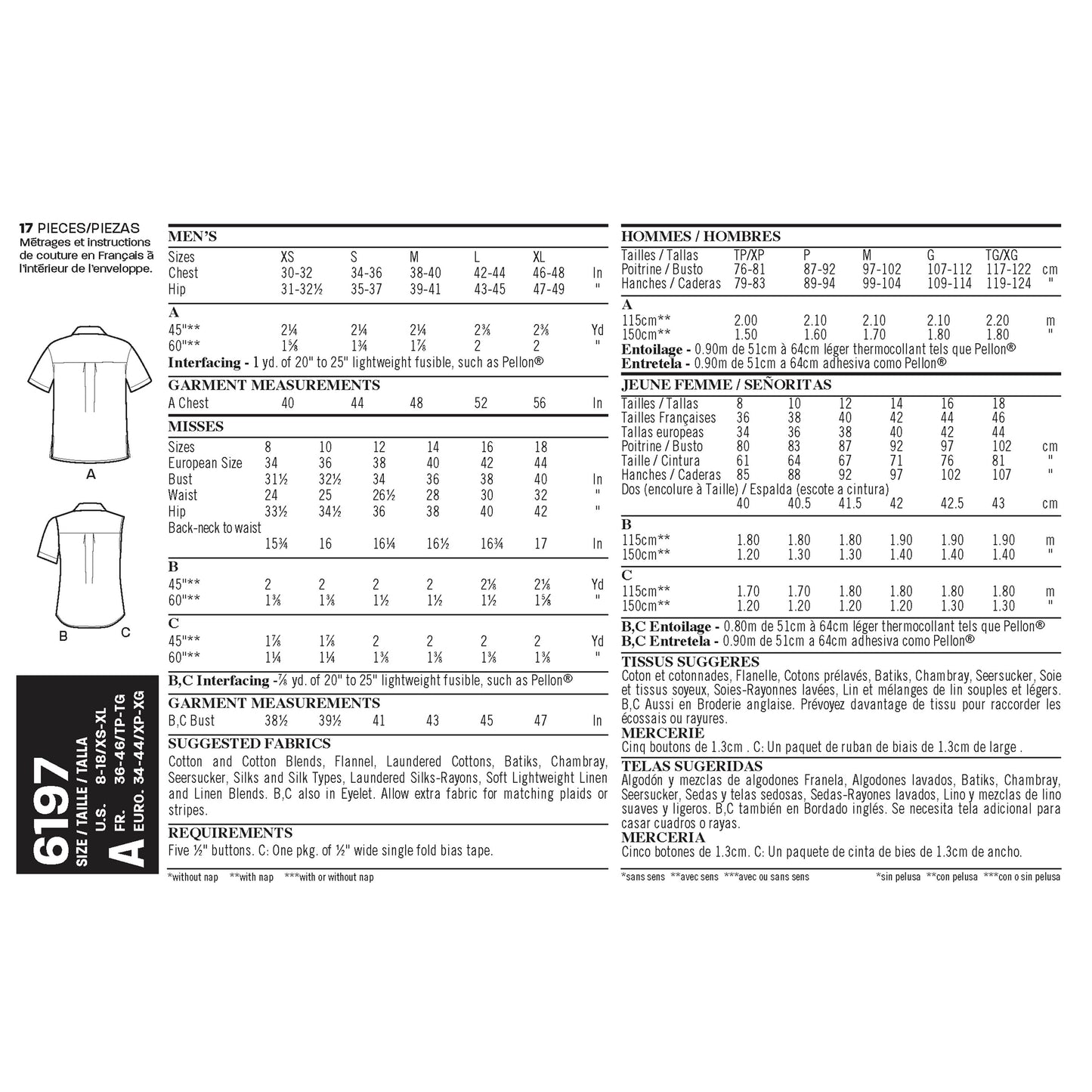 6197  - Ladies and Men's Shirts