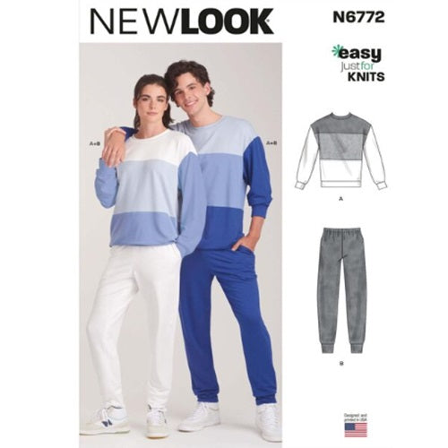 New Look Sewing Pattern 6772  - Ladies and Men's  Unisex Knit Top & Jogger Pants
