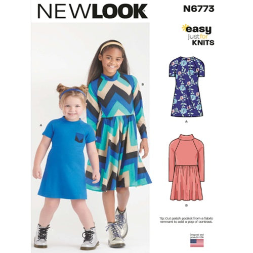 New Look Sewing Pattern 6773 - Childrens Girls Knit Dresses