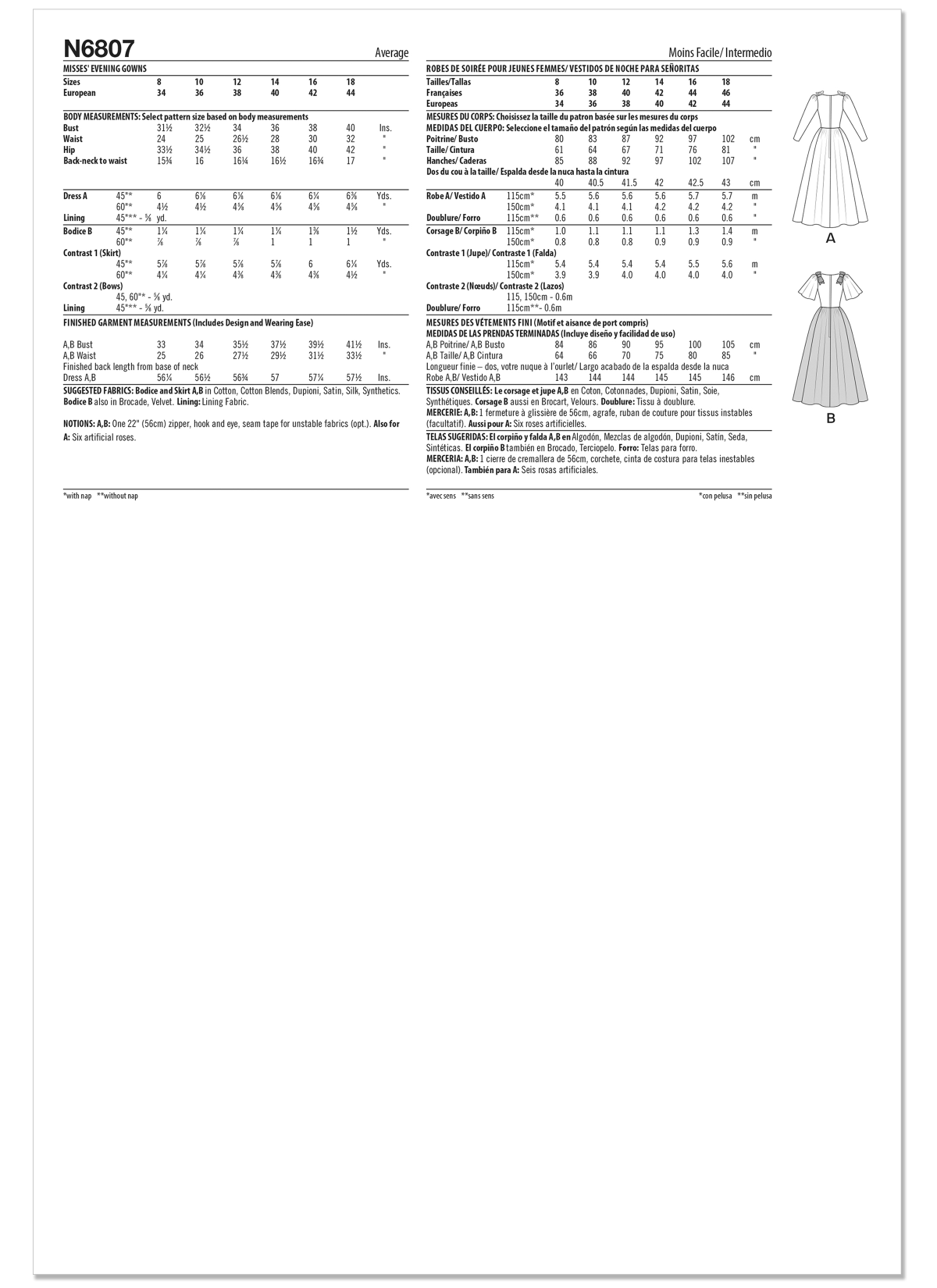 NEW LOOK Sewing Pattern 6807 - Ladies Evening Gowns