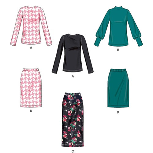 NEW LOOK Sewing Pattern 6815 - Ladies Knit Tops and Skirt In Two Lengths