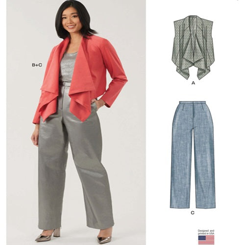 NEW LOOK Sewing Pattern 6817 - Ladies Draped Front Vest, Jacket and Trousers