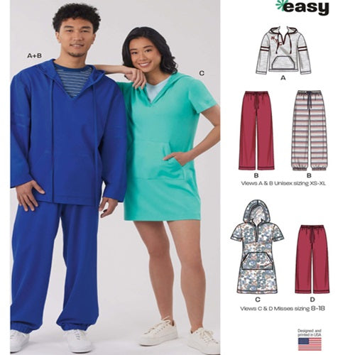 NEW LOOK Sewing Pattern 6818 - Unisex Knit Hoodie and Trousers and Misses’ Knit Dress