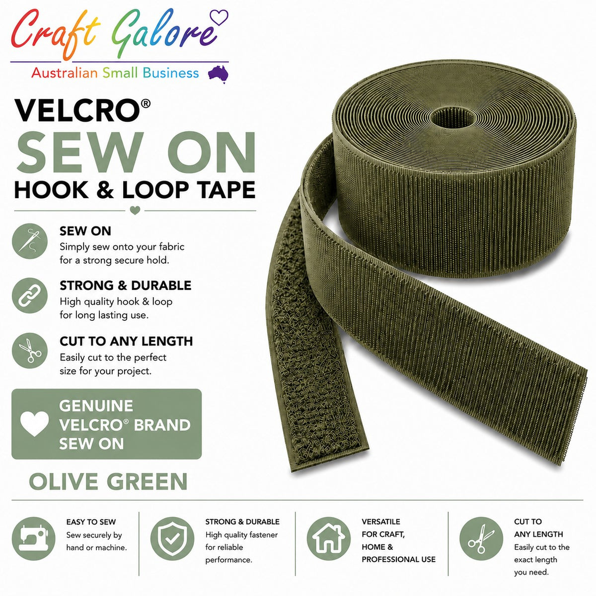 25mm Genuine Velcro® SEW ON - Hook & Loop Tape - 1mt
