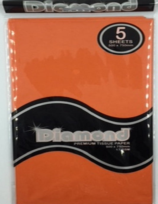 Tissue Paper - 5 Sheet Packs - 50cm X 75cm - Orange