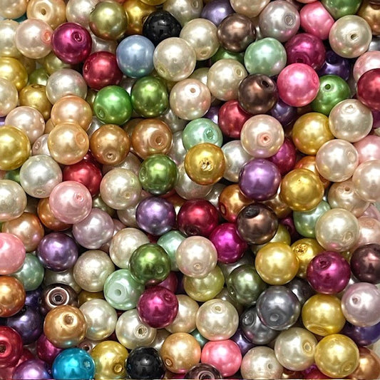 Glass Pearl Round Bead Mix - 10mm - 50g - Approx 40 Pieces