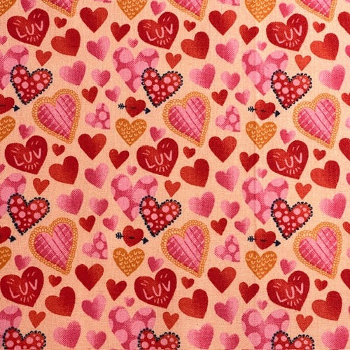 Handmade Designs With Pink Love Hearts Cotton Print