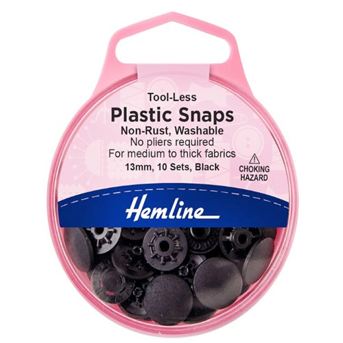Hemline Tool Less Plastic Snap Buttons - 13mm - 10 Sets - Black or White
