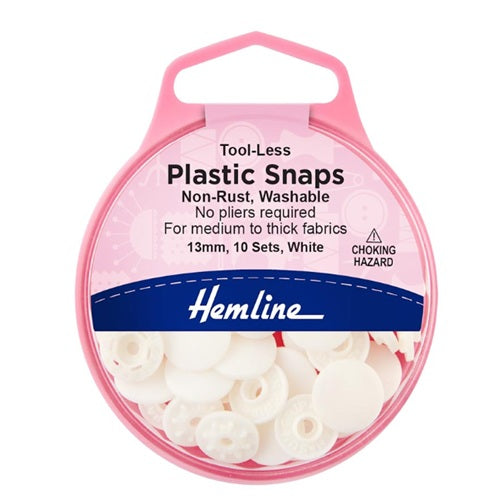 Hemline Tool Less Plastic Snap Buttons - 13mm - 10 Sets - Black or White