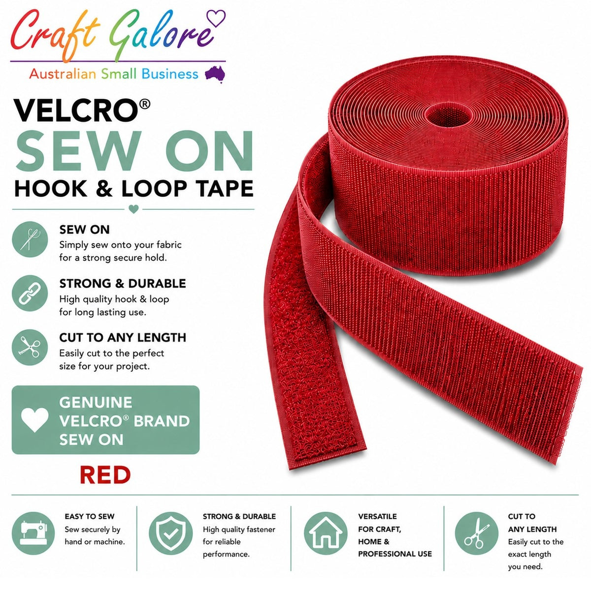 25mm Genuine Velcro® SEW ON - Hook & Loop Tape - 1mt