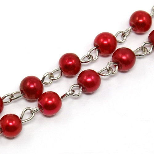 Glass Pearl Beaded Silver Chain - Choose Your Colour - 50cm