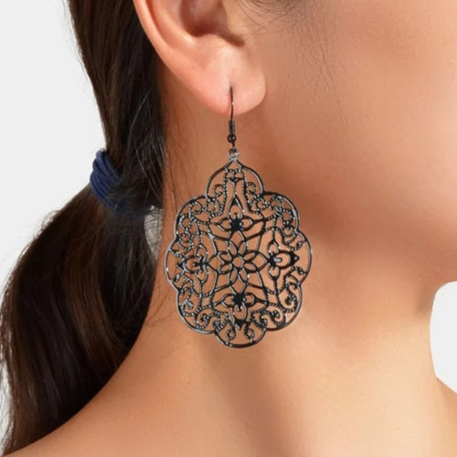 Retro Black Hollow out Geometric Pattern Drop Dangle Earrings