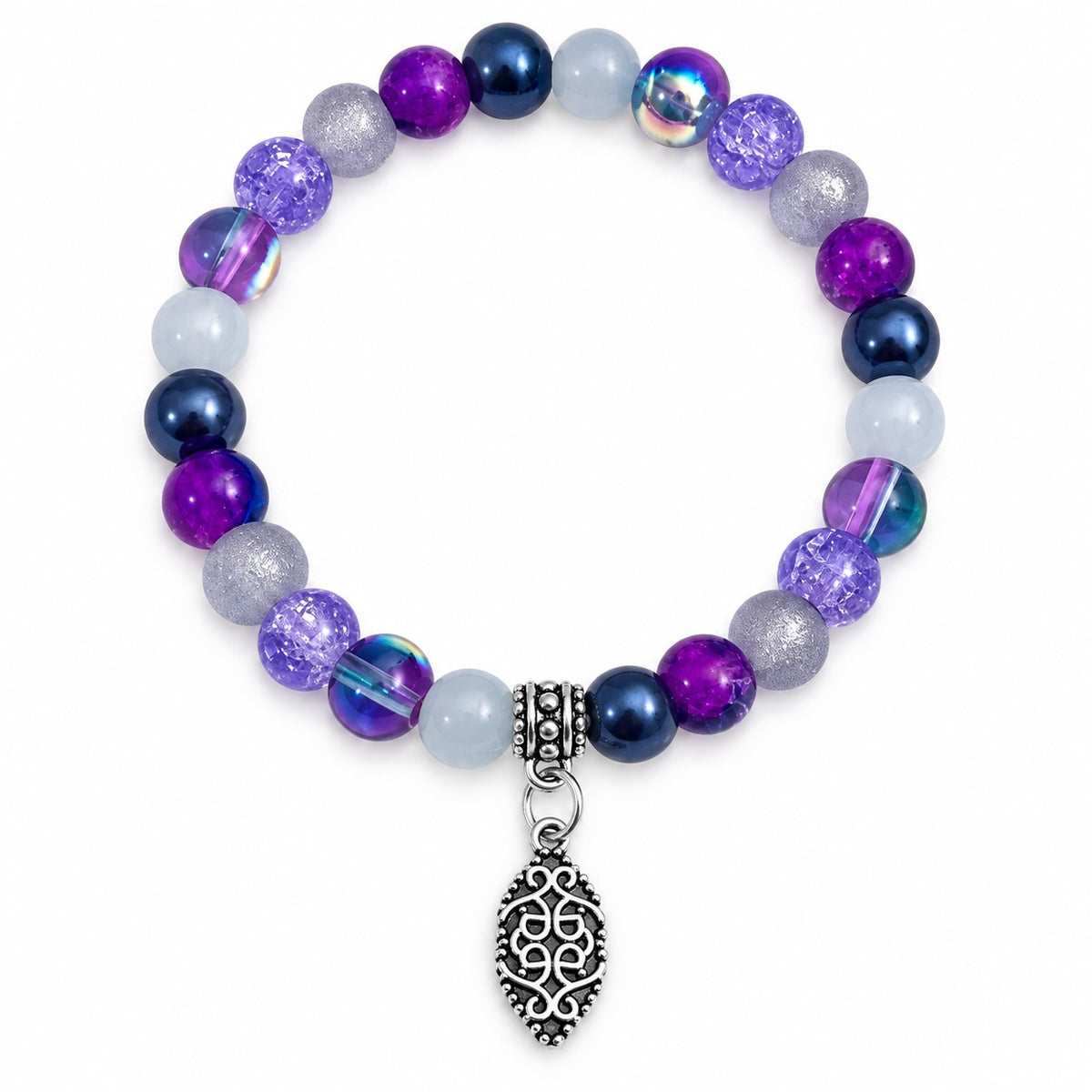 Handmade Stretchy Mystical Glass Bead Charm Bracelet - 8 Colours