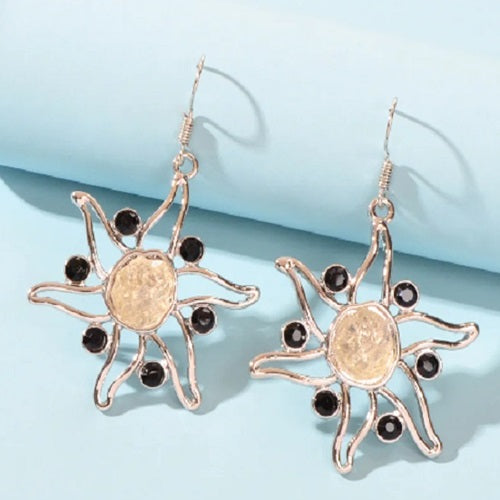 Sea Ocean Silver Hollow Starfish Dangle Hook Earrings