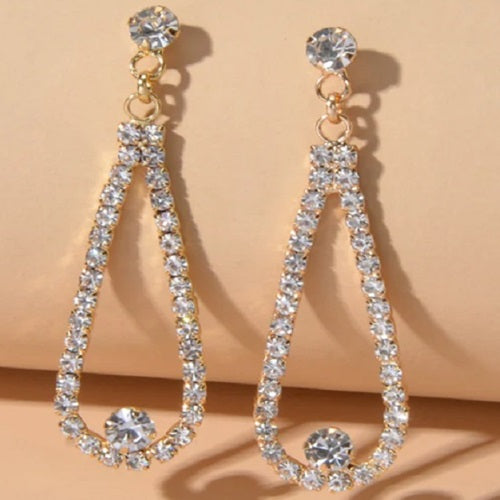 Rhinestone Water Drop Dangle Earrings - Gold or Silver