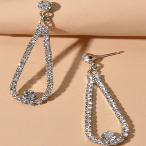 Rhinestone Water Drop Dangle Earrings - Gold or Silver