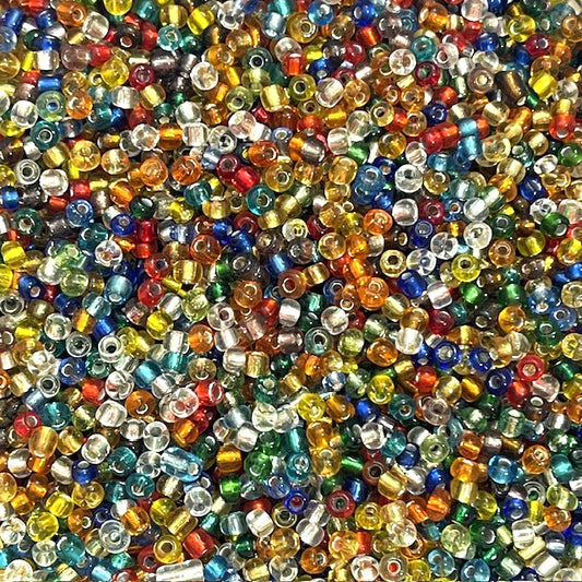 Glass Seed Beads - 3mm 8/0 - Silver Lined - Multi Mix - 20g approx 500 pieces