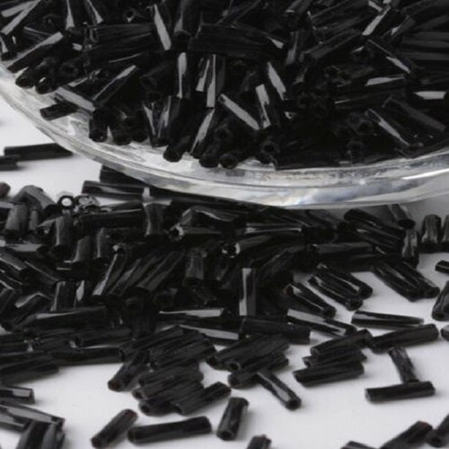 Glass Bugle Beads - Opaque Black - Twisted - 6mm - 20g