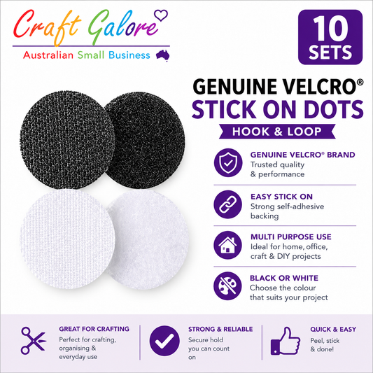 16mm Genuine Velcro® Adhesive Dots - Black or White - 10 Sets