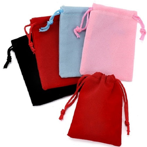 10 x Velvet Drawstring Bags - Mixed Colours - 9cm x 7cm