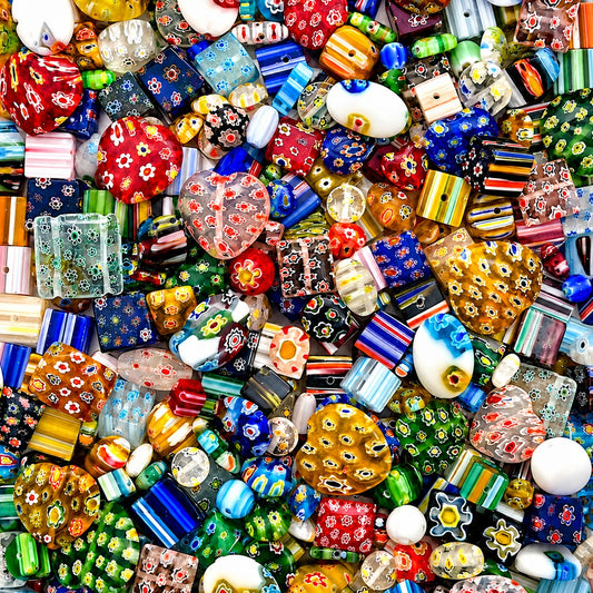 Handmade Millefiori Glass Bead Mix - Assorted Shapes & Sizes - 50g - 80–100 Pieces