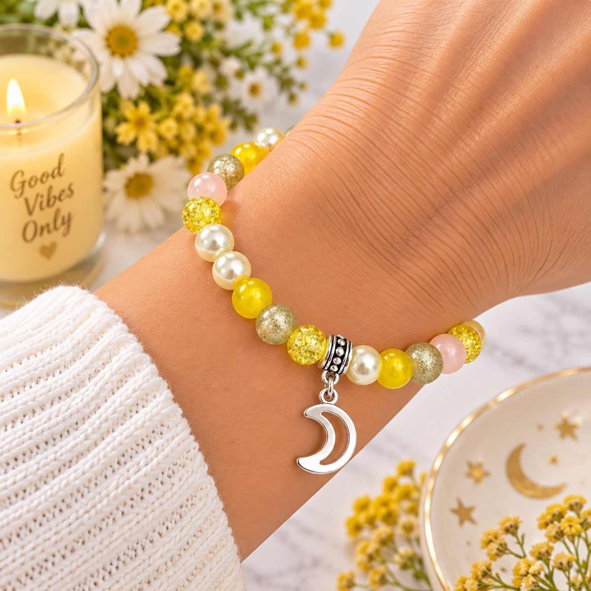 Handmade Stretchy Mystical Glass Bead Charm Bracelet - 8 Colours