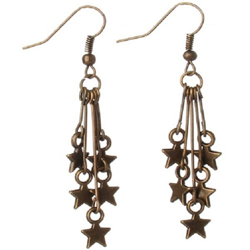 Earrings - Dangling Stars - Antique Bronze