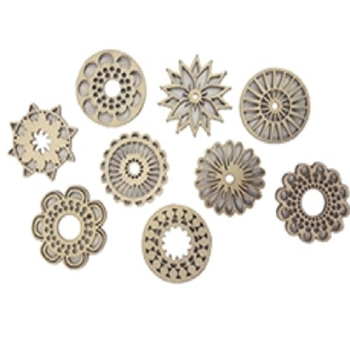 Wooden Shapes - Flowers - 9 Pieces  - 30mm