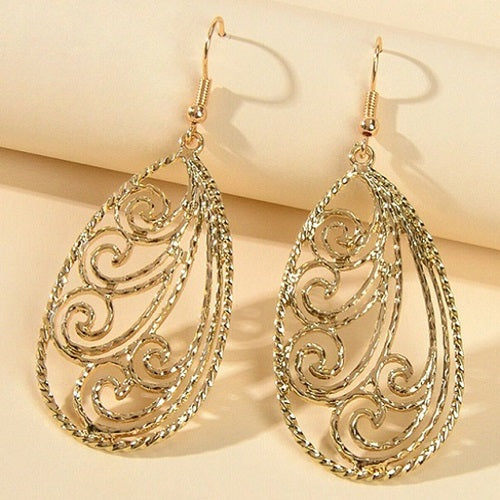 Tear Drop Gold Swirls Dangles Earrings