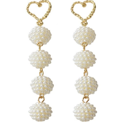 Heart with Cream Spikey Bead Dangles Earrings