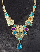 Multi Coloured Rhinestone Necklace with Gold Chain