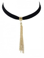 Tassel Suede Black & Gold Necklace