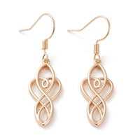 Brass Dangle Earrings - Trinity Knot Hearts - Bright Silver or Gold