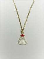 Gold Enamel Christmas Tree Necklace