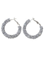 Rhinestone Shining Hoop Earrings - Silver