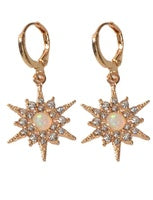 Luxurious Rhinestone Spike Star Hoop Dangle Earrings - Gold or Silver