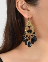 Bohemian Retro Black Water Drop Beads Antique Gold Chandelier Earrings