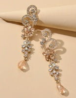 Rhinestone Crystal Decoration Flower Chandelier Earrings - Gold or Silver