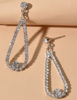 Rhinestone Water Drop Dangle Earrings - Gold or Silver