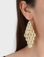Gold Rhinestone Water Drop Peacock Dangle Earrings