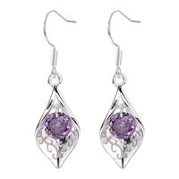 Teardrop Brass Cubic Zirconia Dangle Earrings - Silver Plated - 42mmx12mm