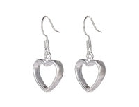 Heart Brass Dangle Earrings - Silver Plated - 30mm x 14.5mm