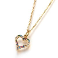304 Stainless Steel Cubic Zirconia Colorful Heart Gold Necklace